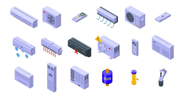 Reparatur Klimaanlage Symbole setzen isometrischen Vektor. Wärme einbauen — Stockvektor