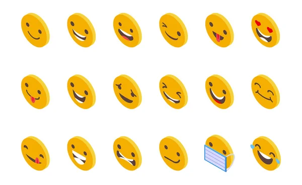 Lächelnde Gesichter Symbole setzen isometrischen Vektor. Zufriedenes Gesicht — Stockvektor