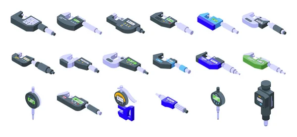 Digital micrometer icons set isometric vector. Ruler caliper — Stock Vector