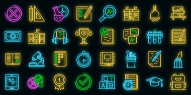 Okul test simgeleri vektör neonunu ayarla