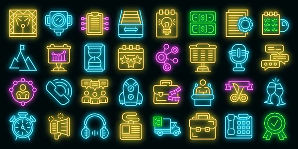 Event management icons set vector neon — Stock Vector
