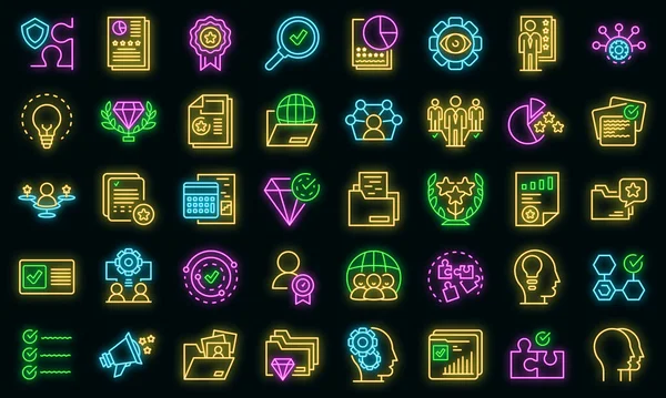 Ícones de especialização set vector neon —  Vetores de Stock