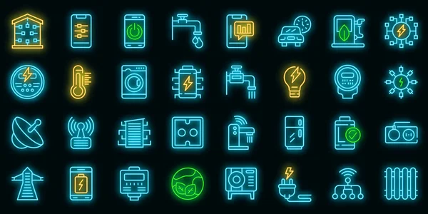 Icone di consumo intelligenti impostate al neon vettoriale — Vettoriale Stock