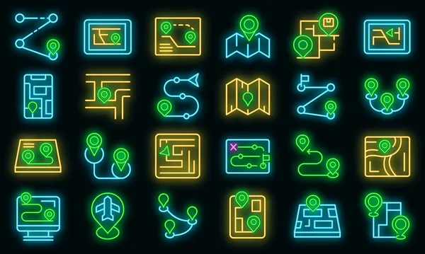 Itinerary icons set vector neon — Stock Vector