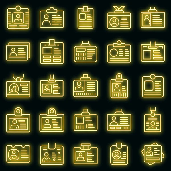 Ícones de cartão de identificação definir vetor de néon —  Vetores de Stock