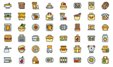 Okul kahvaltı simgeleri vektörleri düz