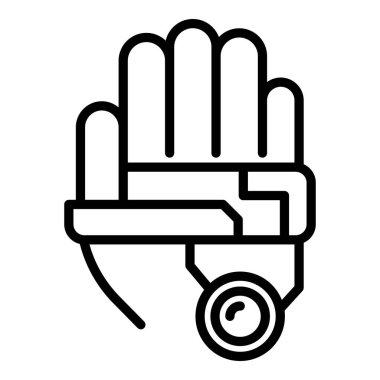 Dış iskelet el ikonu ana hat vektörü. Robot kostümlü adam.