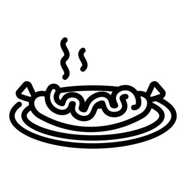 Hardal sıcak sosis ikonu ana hatları vektörü. Çatal ızgara