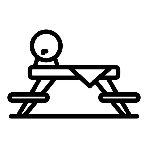 庭の木のテーブルのアイコンの輪郭ベクトル。ピクニックベンチ — ストックベクタ