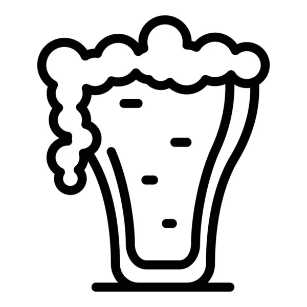 Taza de cerveza completa icono contorno vector. Vidrio de espuma — Vector de stock