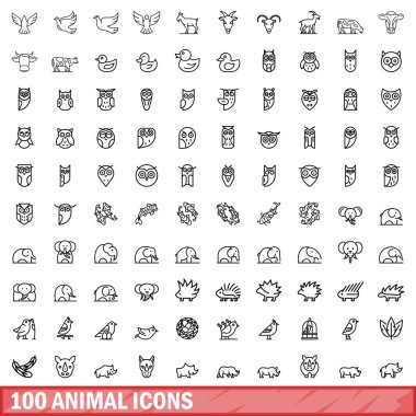 100 hayvan Icons set, anahat stili