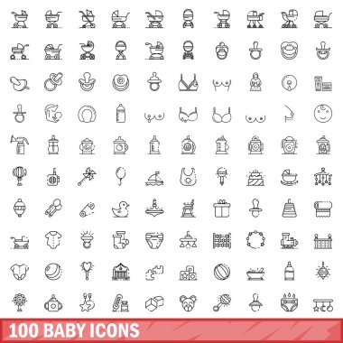 100 Icons set, anahat stili bebeğim