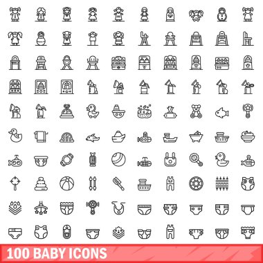 100 Icons set, anahat stili bebeğim