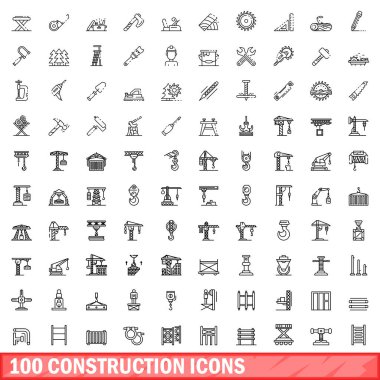 100 inşaat Icons set, anahat stili