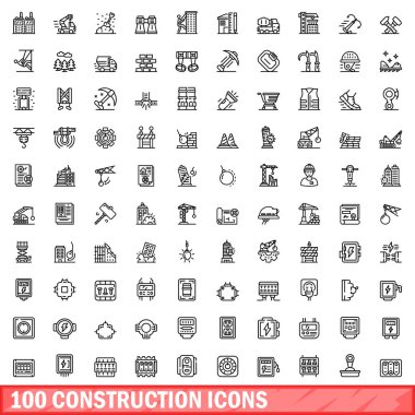 100 inşaat Icons set, anahat stili