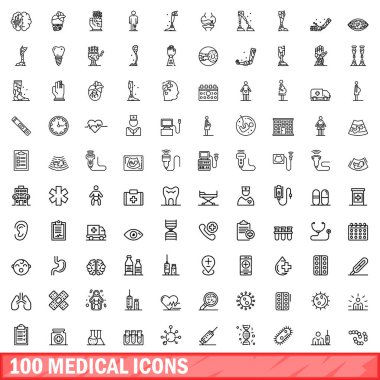 100 tıbbi Icons set, anahat stili