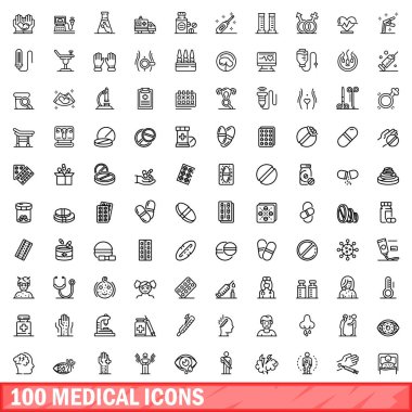 100 tıbbi Icons set, anahat stili