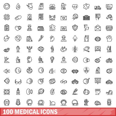 100 tıbbi Icons set, anahat stili