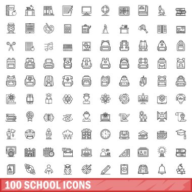 100 Icons set, anahat stili okul