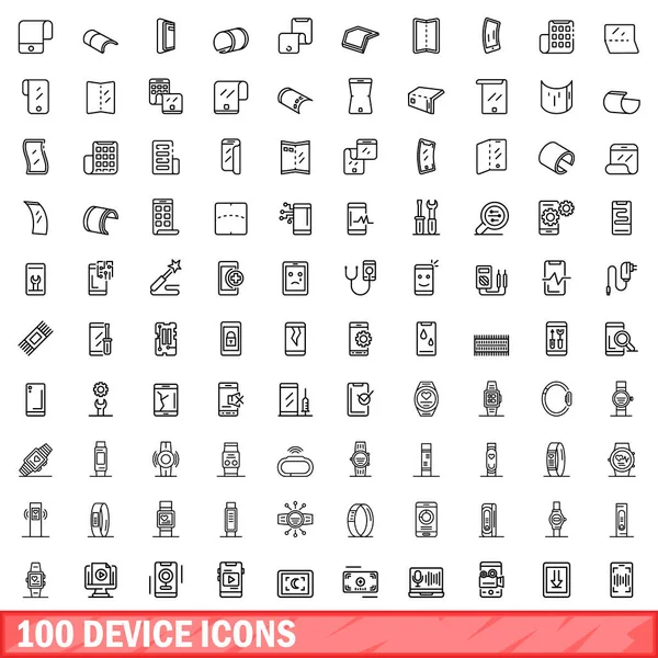 100 iconos del dispositivo conjunto, estilo de contorno — Archivo Imágenes Vectoriales