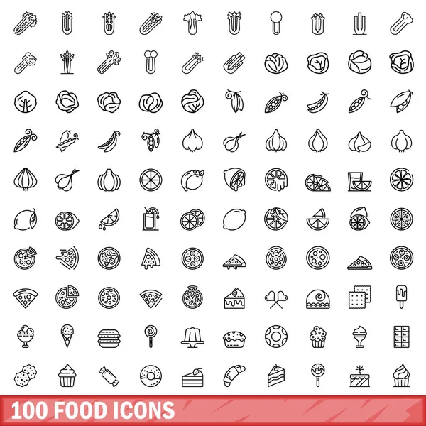 100 conjunto de ícones de comida, estilo esboço — Vetor de Stock