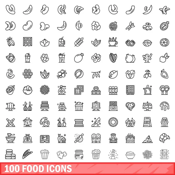 100 conjunto de ícones de comida, estilo esboço — Vetor de Stock