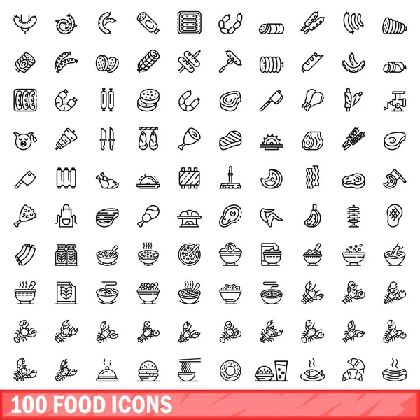 100 gıda Icons set, anahat stili — Stok Vektör