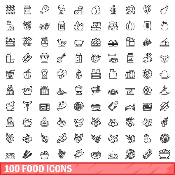100 Food-Icons gesetzt, Stil skizziert — Stockvektor