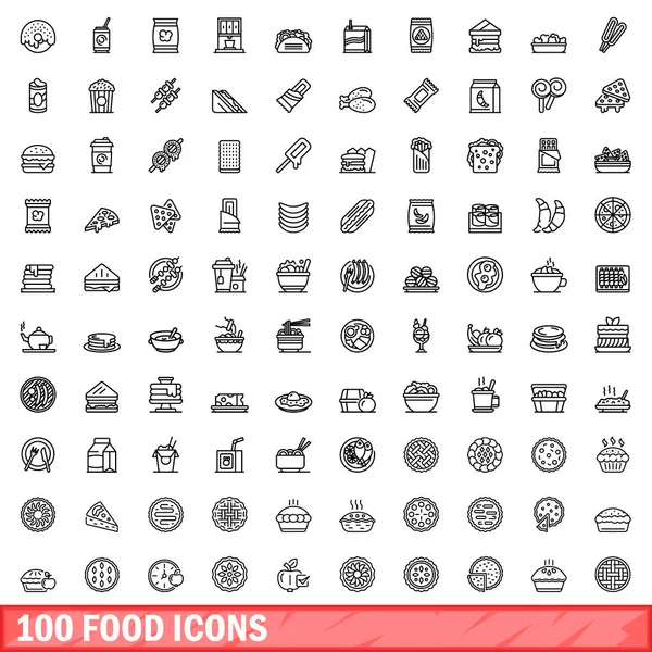 Conjunto de 100 iconos de comida, estilo de esquema — Vector de stock