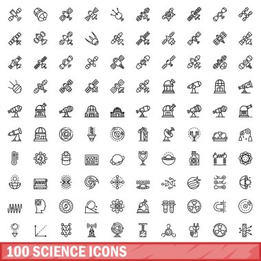 100 bilim Icons set, anahat stili