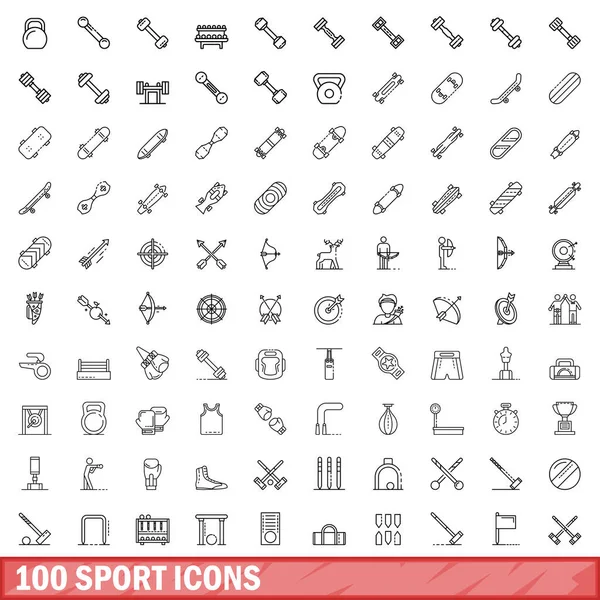 Conjunto de 100 iconos deportivos, estilo de esquema — Vector de stock