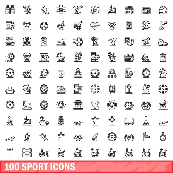 Conjunto de 100 iconos deportivos, estilo de esquema — Vector de stock