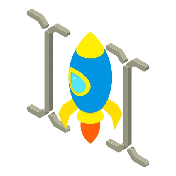 Business startup icon isometrische vector. Speelgoedruimte raket lancering icoon — Stockvector
