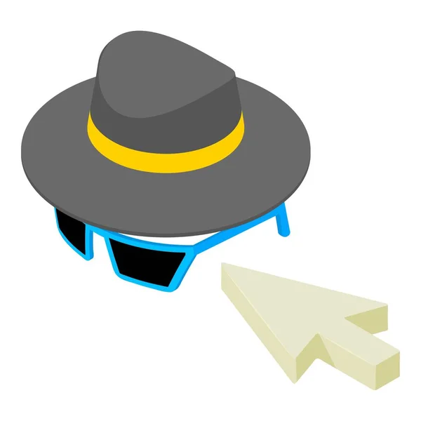 Icona dell'anonimato online vettore isometrico. Mouse cursore uomini cappello e occhiali da sole — Vettoriale Stock