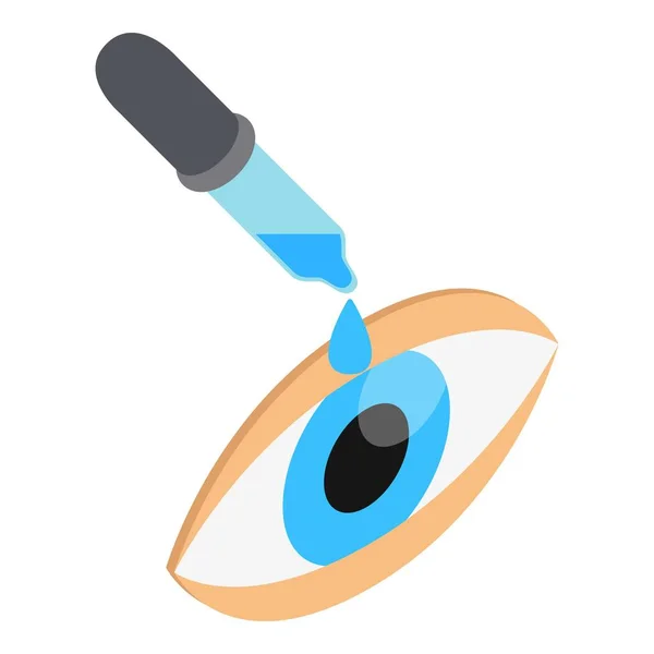 Icono hidratante ocular vector isométrico. Pipeta azul gota y ojo humano abierto — Archivo Imágenes Vectoriales