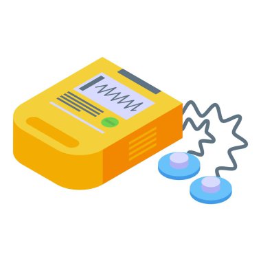 Acil durum defibrilatör ikon izometrik vektörü. Kalp aed