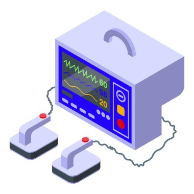 Defibrillator help icon isometric vector. Heart aed clipart