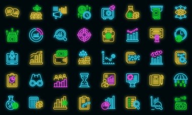 Pazar tahmin simgeleri vektör neonunu ayarla