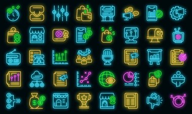 Pazarlama karıştırma simgeleri vektör neonunu ayarlar