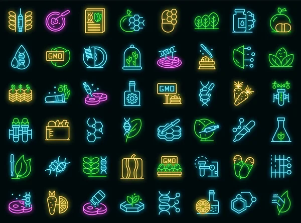 Gmo food icons set vector neon — 图库矢量图片