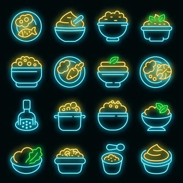 Kartoffelpüree Symbole setzen Vektor Neon — Stockvektor