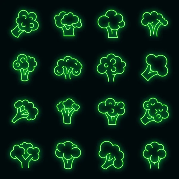 Los iconos de brócoli establecen el vector de neón — Vector de stock