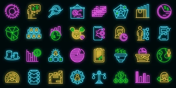 Marktsegmentatie pictogrammen set vector neon — Stockvector