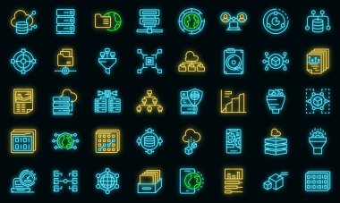 Büyük veri simgeleri vektör neonunu ayarla