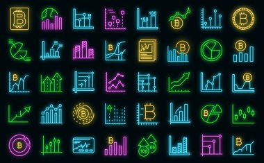 Bitcoin grafik simgeleri vektör neonu ayarlar