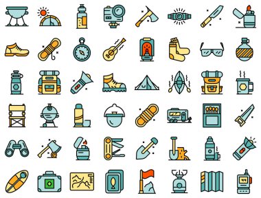 Yürüyüş simgeleri için ekipman satır renk vektörü belirle