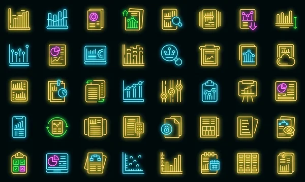 Geschäftsbericht Icons setzen Vektor Neon — Stockvektor