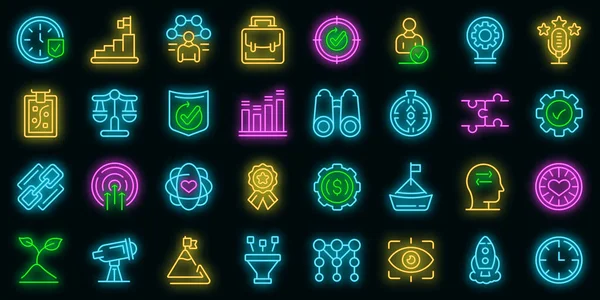 Valores do núcleo ícones conjunto vetor neon — Vetor de Stock