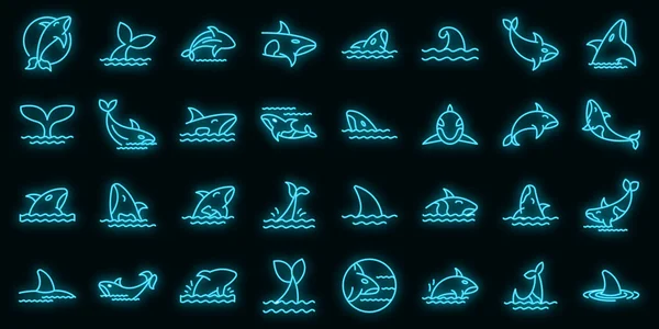 Killerwal-Ikonen setzen Vektor-Neon — Stockvektor