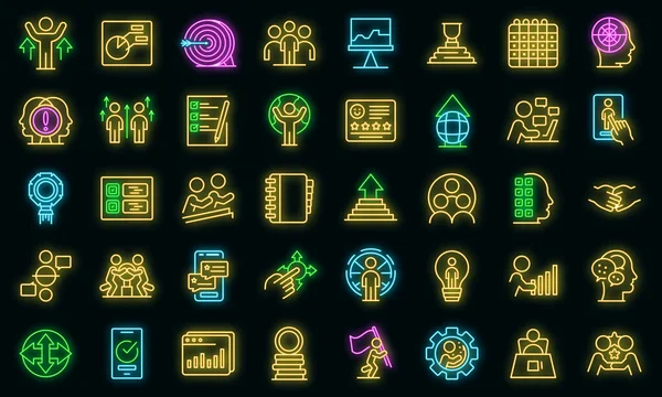 Human resources icons set vector neon — Stock Vector